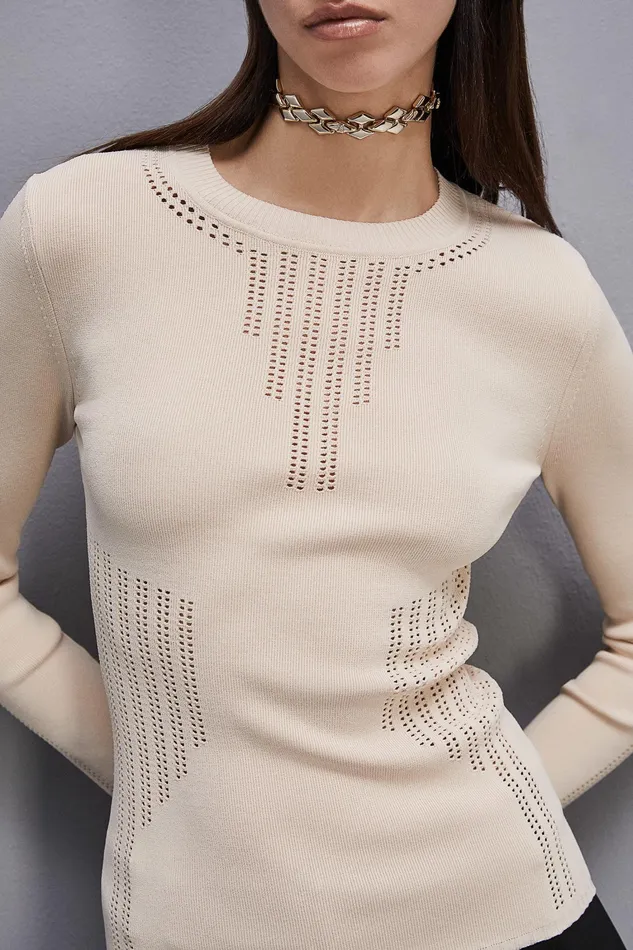 Sweaters Women Patrizia Pepe Viscose Bodycon Sweater Ivory Skin