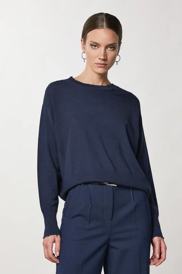 Sweaters Women Patrizia Pepe Wool Sweater With Rips Atmosphere Blue