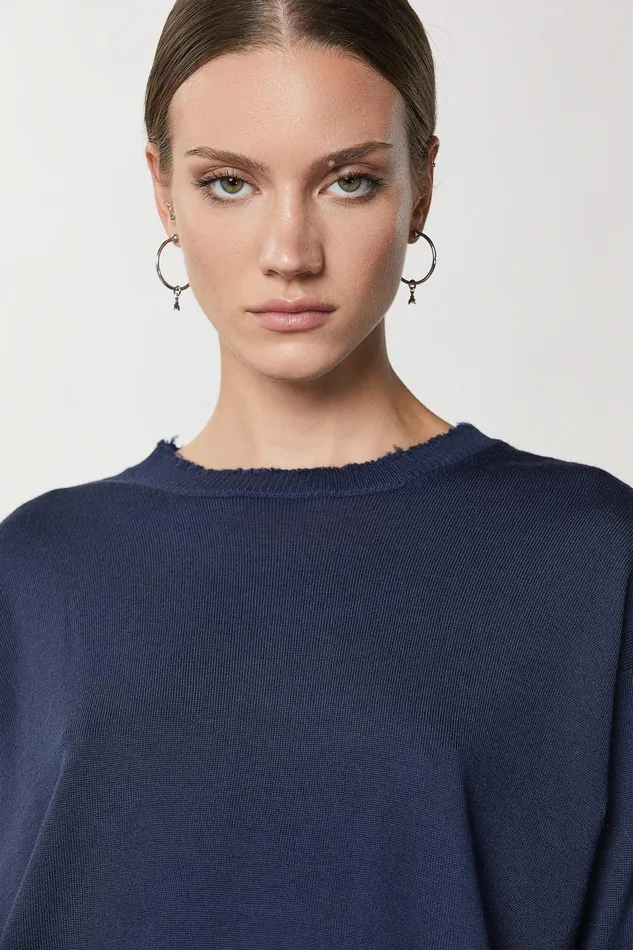 Sweaters Women Patrizia Pepe Wool Sweater With Rips Atmosphere Blue