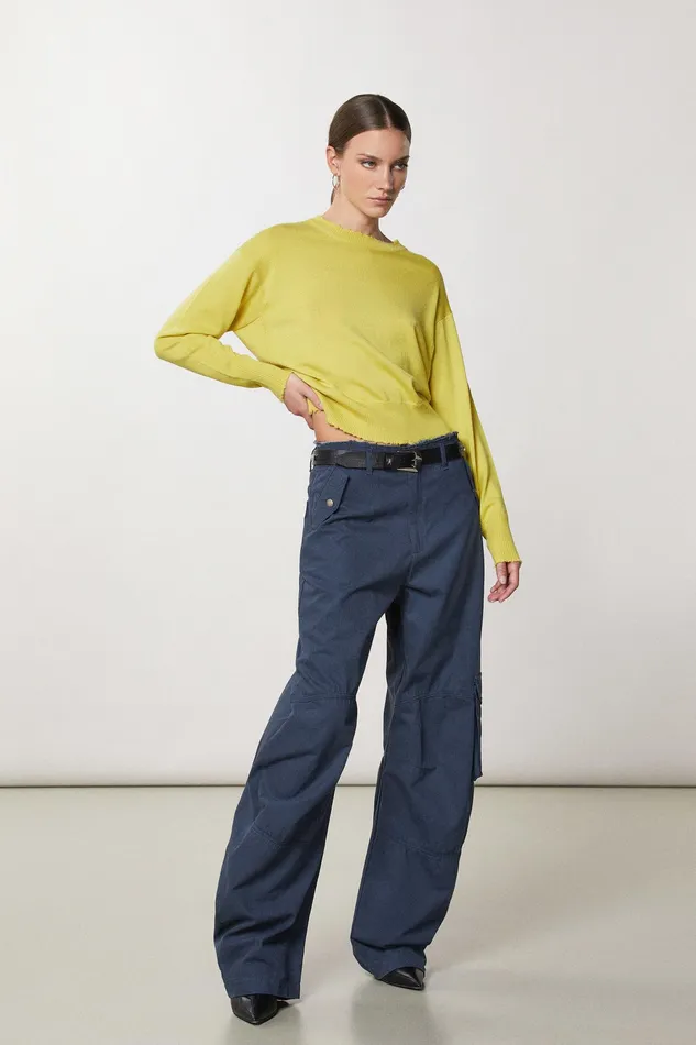 Sweaters Women Patrizia Pepe Wool Sweater With Rips Energy Yellow