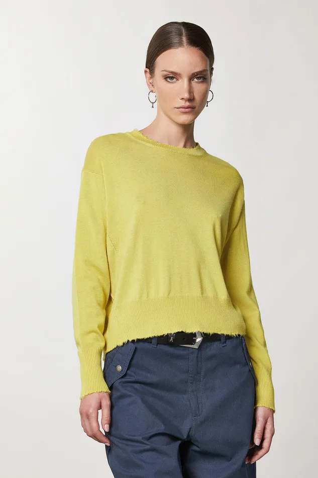 Sweaters Women Patrizia Pepe Wool Sweater With Rips Energy Yellow