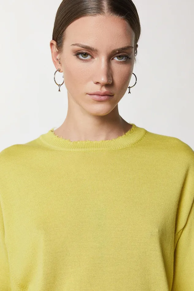 Sweaters Women Patrizia Pepe Wool Sweater With Rips Energy Yellow