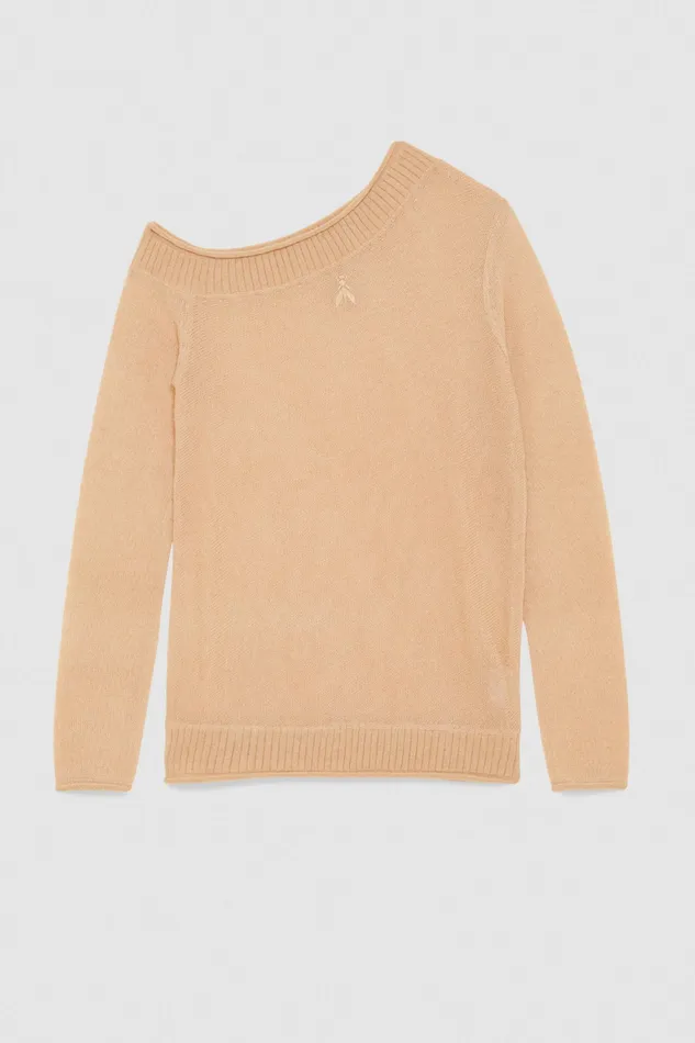 Sweaters Women Patrizia Pepe Wool Sweater With Wide Neckline Biscuit Beige
