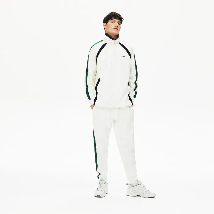 Sweatshirts Lacoste Mens Heritage Stripe Track Jacket WhiteNavy BlueGreen Online Store