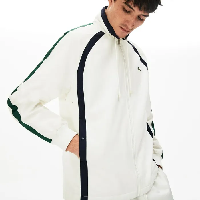 Sweatshirts Lacoste Mens Heritage Stripe Track Jacket WhiteNavy BlueGreen Online Store
