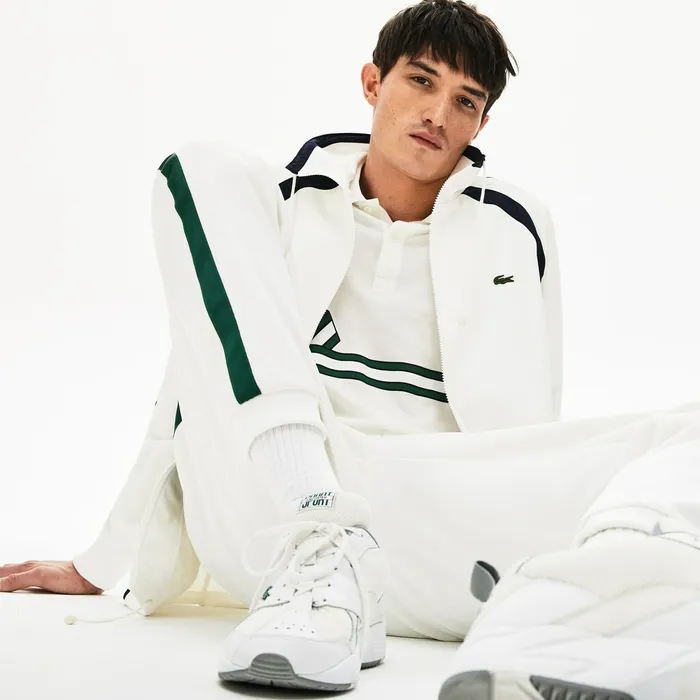 Sweatshirts Lacoste Mens Heritage Stripe Track Jacket WhiteNavy BlueGreen Online Store