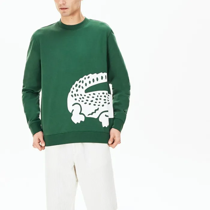 Sweatshirts Lacoste Mens Oversize Croc Crew Neck Cotton Sweatshirt Green Near Me