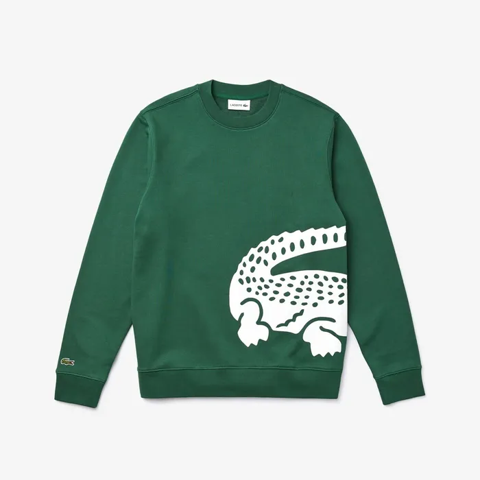Sweatshirts Lacoste Mens Oversize Croc Crew Neck Cotton Sweatshirt Green Near Me