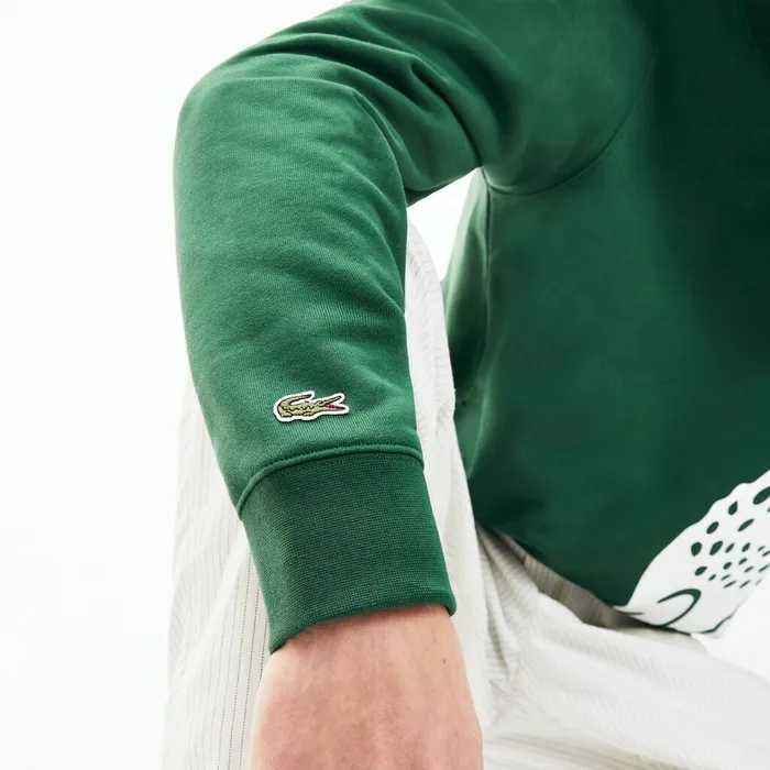 Sweatshirts Lacoste Mens Oversize Croc Crew Neck Cotton Sweatshirt Green Near Me