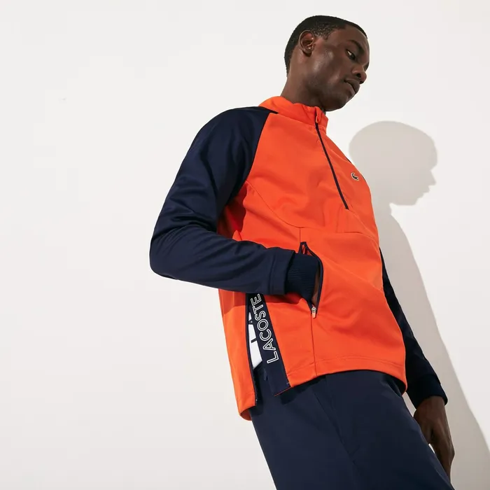 Sweatshirts Lacoste Mens RaglanSleeve Golf Sweatshirt RedNavy Blue Online