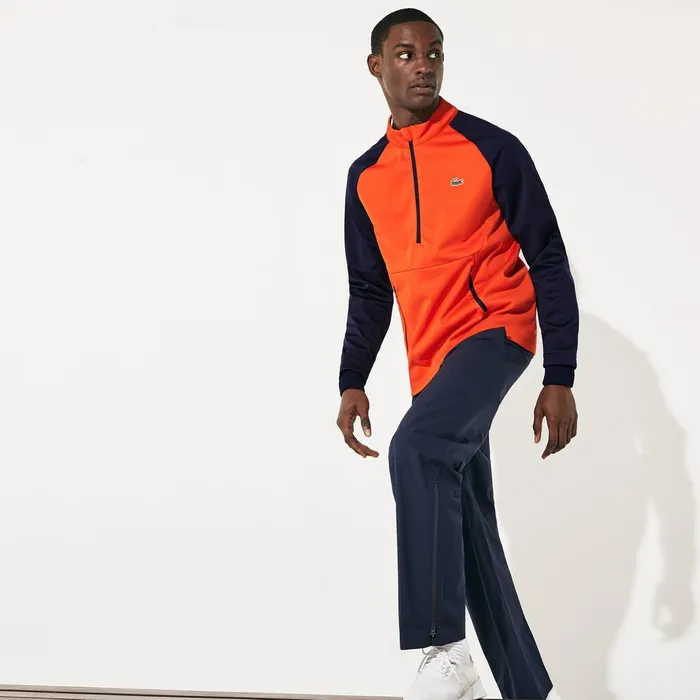 Sweatshirts Lacoste Mens RaglanSleeve Golf Sweatshirt RedNavy Blue Online