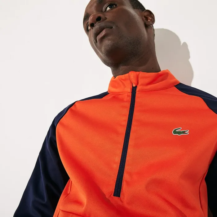 Sweatshirts Lacoste Mens RaglanSleeve Golf Sweatshirt RedNavy Blue Online