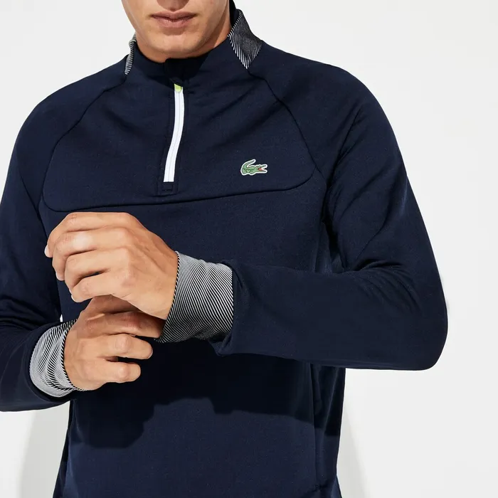 Sweatshirts Lacoste Mens SPORT Breathable UV Protection Golf Sweatshirt Navy BlueWhiteFlashy Yellow Outlet Factory