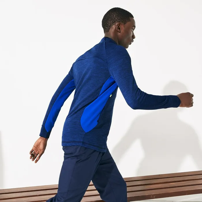 Sweatshirts Lacoste Mens SPORT Breathable UV Protection Zip Sweatshirt Blue ChineBlueFlashy YellowNavy Blue Casaul