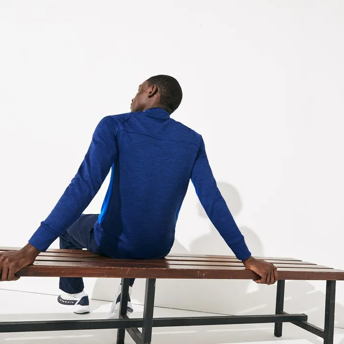 Sweatshirts Lacoste Mens SPORT Breathable UV Protection Zip Sweatshirt Blue ChineBlueFlashy YellowNavy Blue Casaul