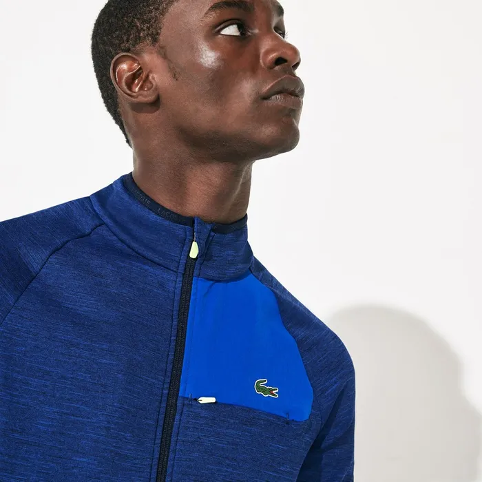 Sweatshirts Lacoste Mens SPORT Breathable UV Protection Zip Sweatshirt Blue ChineBlueFlashy YellowNavy Blue Casaul