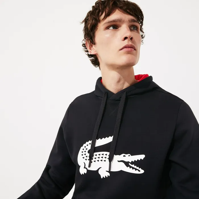 Sweatshirts Lacoste Mens SPORT Oversize Croc Fleece Hoodie BlackRedWhite Online Store