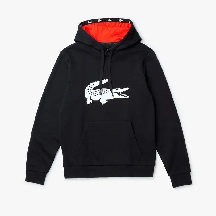 Sweatshirts Lacoste Mens SPORT Oversize Croc Fleece Hoodie BlackRedWhite Online Store