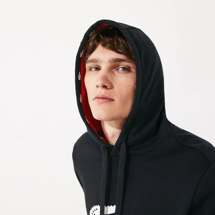 Sweatshirts Lacoste Mens SPORT Oversize Croc Fleece Hoodie BlackRedWhite Online Store