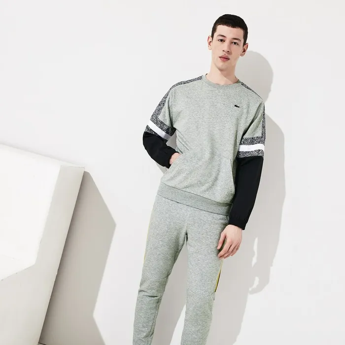 Sweatshirts Lacoste Mens SPORT PrintBlock Sweatshirt Grey ChineBlackWhite For Sale Online