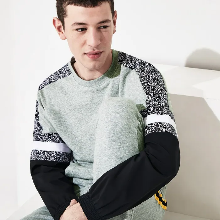 Sweatshirts Lacoste Mens SPORT PrintBlock Sweatshirt Grey ChineBlackWhite For Sale Online