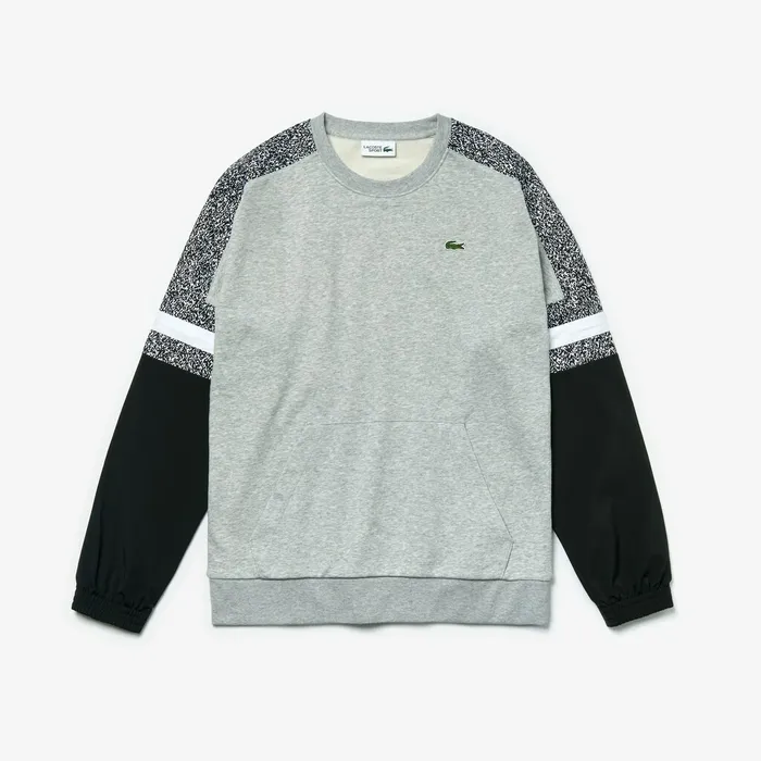 Sweatshirts Lacoste Mens SPORT PrintBlock Sweatshirt Grey ChineBlackWhite For Sale Online