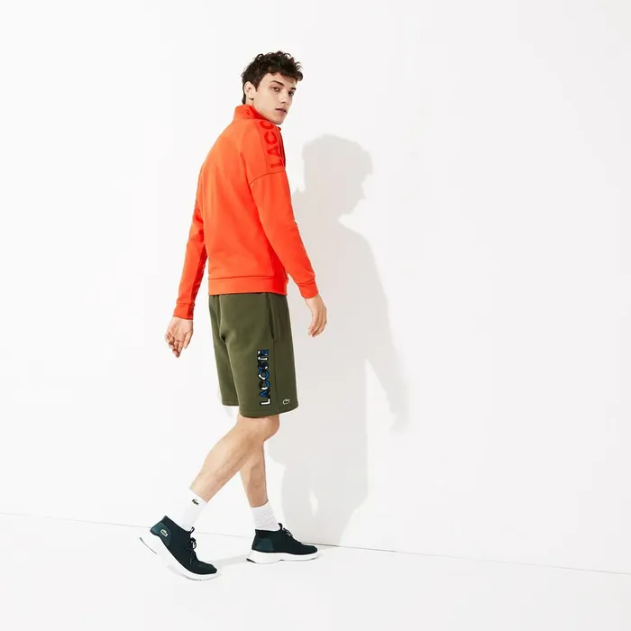 Sweatshirts Lacoste Mens SPORT Zip Standup Neck Cotton Sweatshirt OrangeBlue Near Me