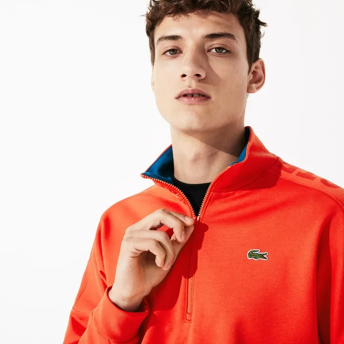 Sweatshirts Lacoste Mens SPORT Zip Standup Neck Cotton Sweatshirt OrangeBlue Near Me