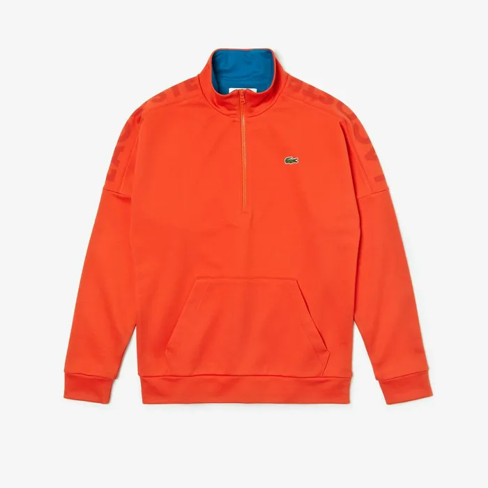 Sweatshirts Lacoste Mens SPORT Zip Standup Neck Cotton Sweatshirt OrangeBlue Near Me