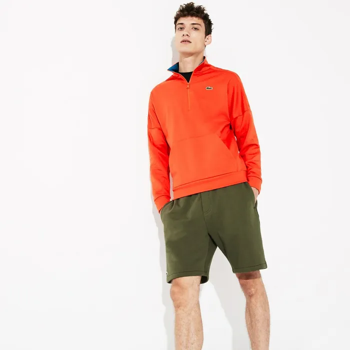 Sweatshirts Lacoste Mens SPORT Zip Standup Neck Cotton Sweatshirt OrangeBlue Near Me