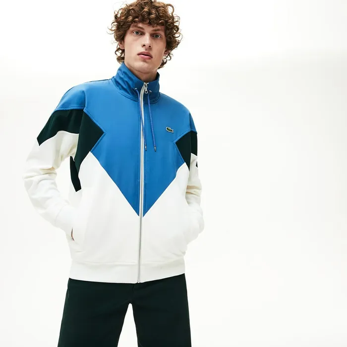 Sweatshirts Lacoste Mens Standup Collar ColorBlocked Cotton Fleece Jacket WhiteGreenBlue Outlet Factory Sweatshirts Lacoste Mens Standup Collar ColorBlocked Cotton Fleece Jacket WhiteGreenBlue Outlet Factory
