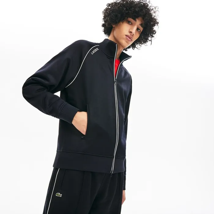 Sweatshirts Lacoste Mens Unisex LIVE Signature Knit Zip Sweatshirt Blue For Sale Online