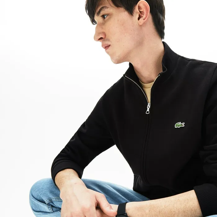 Sweatshirts Lacoste Mens Zip Fleece Sweatshirt Black Gift Ideas