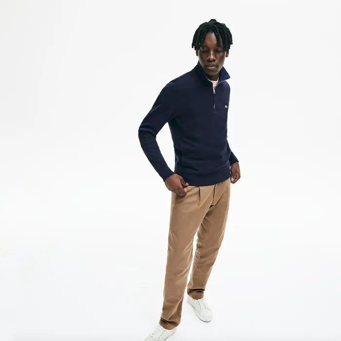 Sweatshirts Lacoste Mens Zip StandUp Collar Ribbed Sweatshirt Navy Blue USA