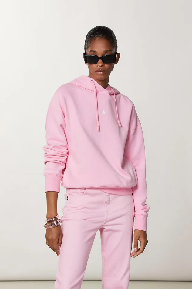 Sweatshirts Women Patrizia Pepe Cotton Sweatshirt With Hood Fresh Pink