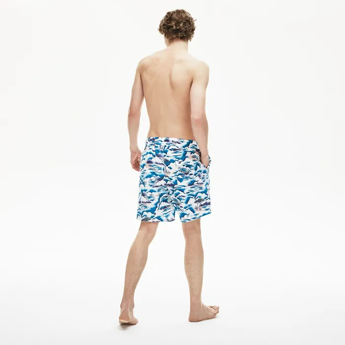 Swimwear Lacoste Mens Print Light QuickDry Long Swim Shorts BlueLight PinkWhite Online