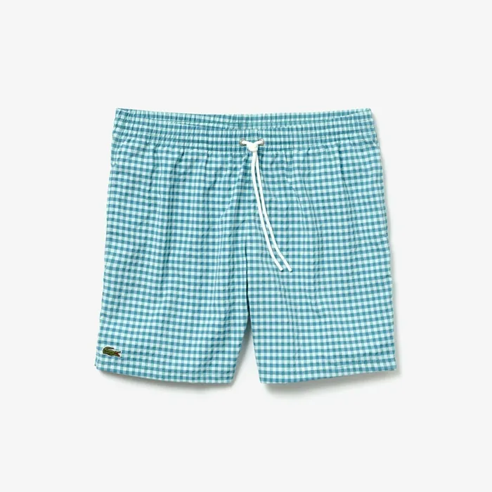 Swimwear Lacoste Mens Striped Seersucker Swim Trunks WhiteBlue Shop Online