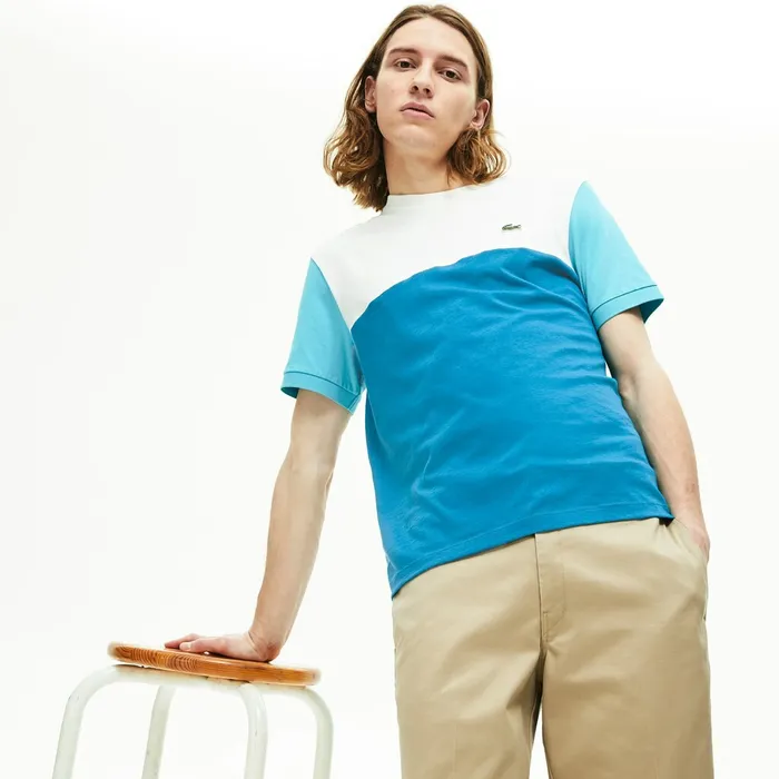 TShirts Lacoste Mens Colorblock Regular Fit Cotton Jersey Tshirt BlueWhiteTurquoise For Sale TShirts Lacoste Mens Colorblock Regular Fit Cotton Jersey Tshirt BlueWhiteTurquoise For Sale
