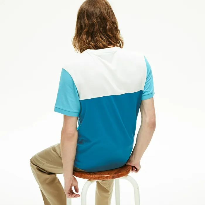 TShirts Lacoste Mens Colorblock Regular Fit Cotton Jersey Tshirt BlueWhiteTurquoise For Sale