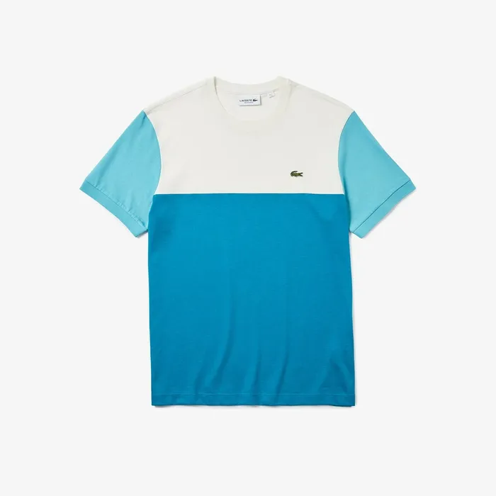 TShirts Lacoste Mens Colorblock Regular Fit Cotton Jersey Tshirt BlueWhiteTurquoise For Sale
