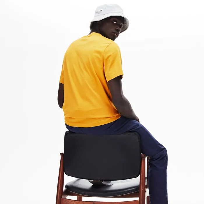 TShirts Lacoste Mens Crew Neck Striped Panel Cotton Tshirt Yellow Outlet