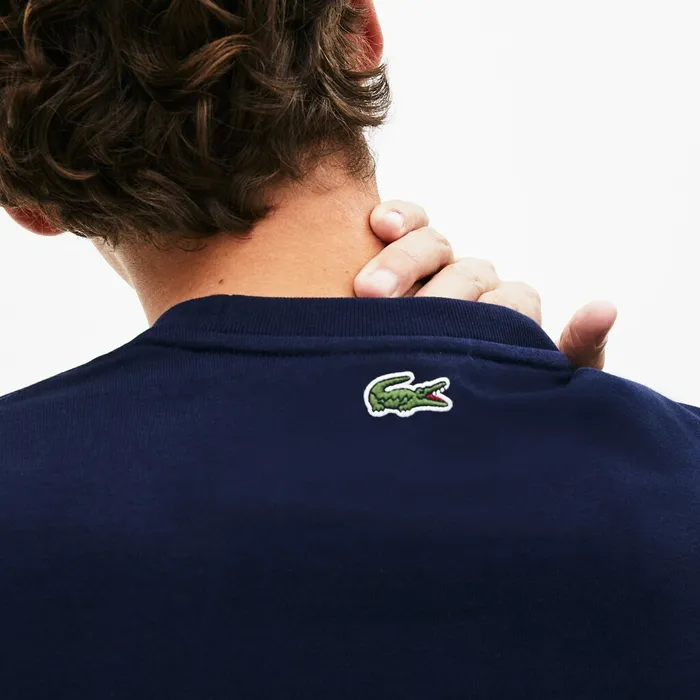 TShirts Lacoste Mens Crewneck 3DLettering Cotton TShirt Navy Blue Popular
