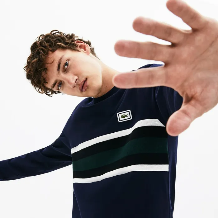 TShirts Lacoste Mens Crewneck Striped Cotton TShirt Navy BlueWhiteBlackGreen For Sale TShirts Lacoste Mens Crewneck Striped Cotton TShirt Navy BlueWhiteBlackGreen For Sale