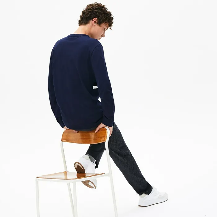 TShirts Lacoste Mens Crewneck Striped Cotton TShirt Navy BlueWhiteBlackGreen For Sale