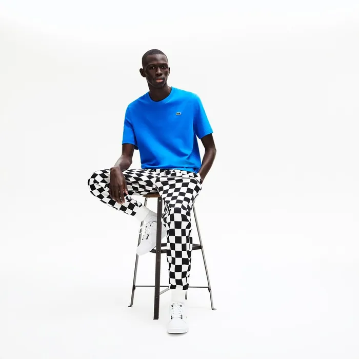 TShirts Lacoste Mens LIVE PrintedBack Cotton TShirt BlueWhite Outlet