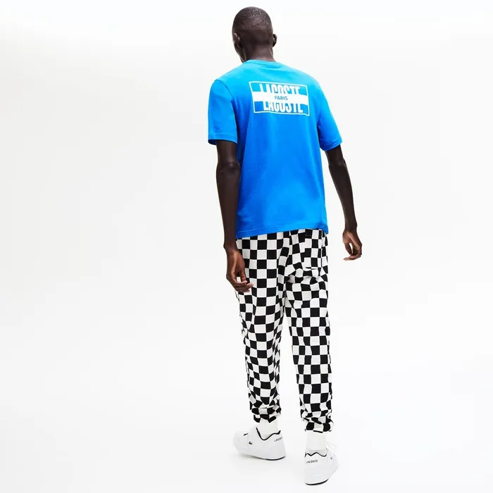 TShirts Lacoste Mens LIVE PrintedBack Cotton TShirt BlueWhite Outlet