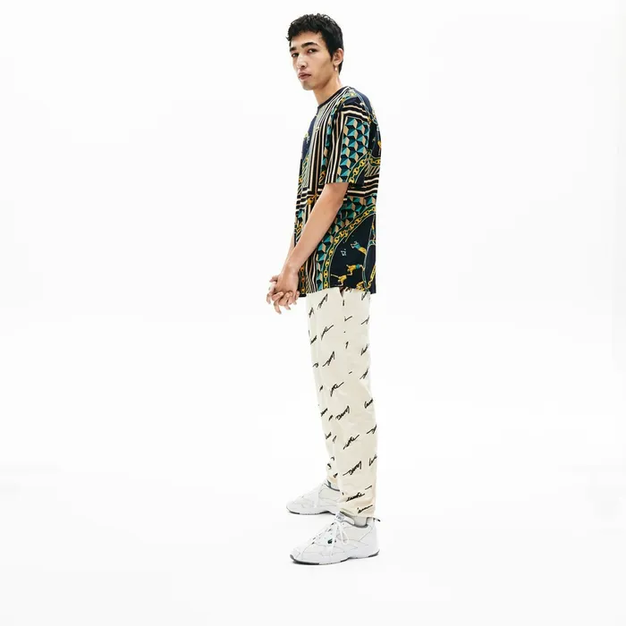 TShirts Lacoste Mens LIVE ScarfPrint Cotton TShirt Navy BlueWhite Shop