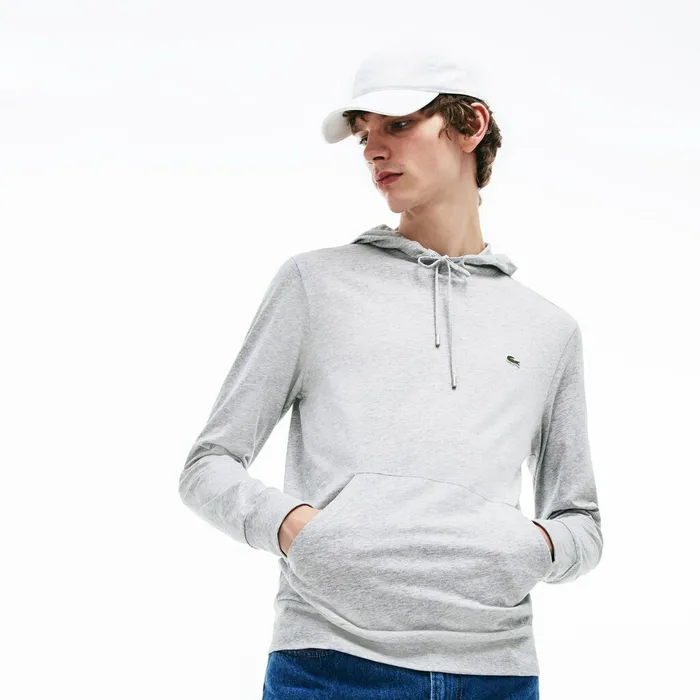 TShirts Lacoste Mens Regular Fit Hooded Jersey Tshirt Grey Chine For Sale