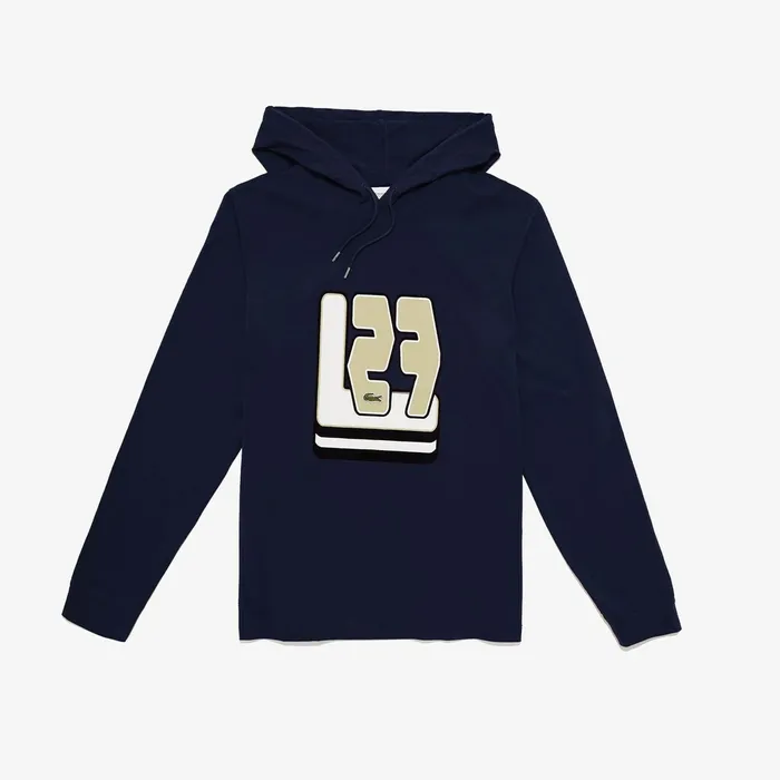 TShirts Lacoste Mens Retro L27 Logo Hooded Sweatshirt Navy Blue Shop Online