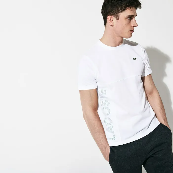 TShirts Lacoste Mens SPORT Crew Neck Ultra Light Tshirt WhiteGreen Store
